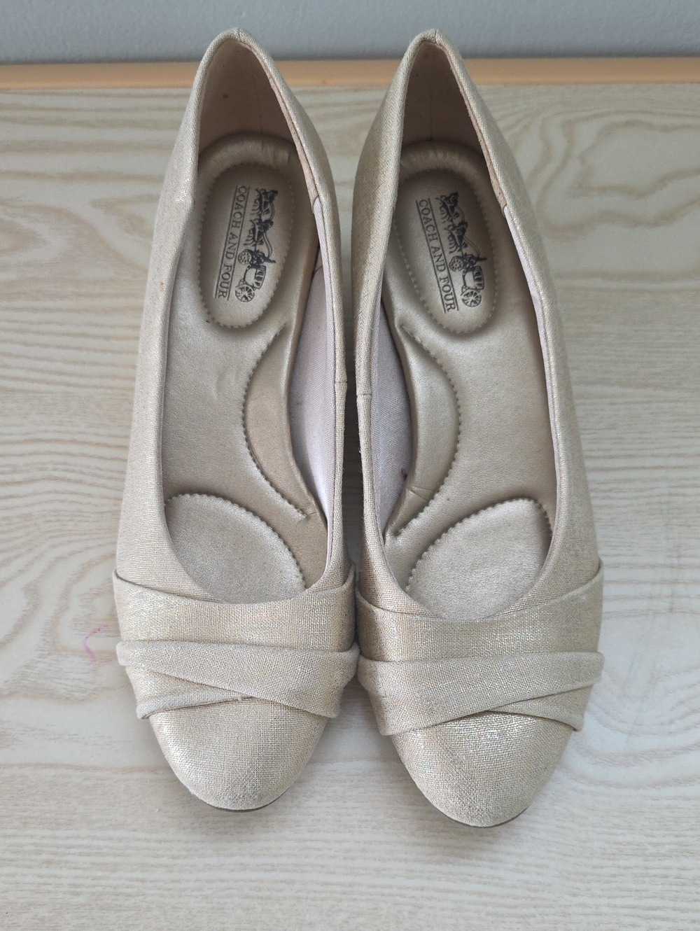Coach and Four Shimmery Gold Ballet Flats
